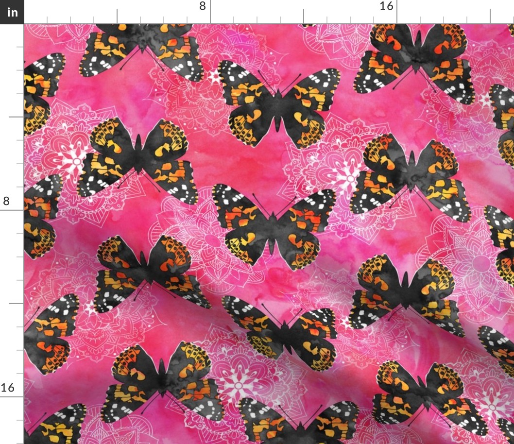 Watercolor Butterflies Mandalas ~ Pink Black Orange