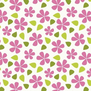 Flowers in Pink on Cream Background (Medium Scale)