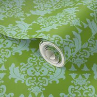 Delicious Damask- Olive Green on Spoonflower Green 