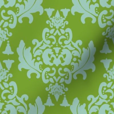 Delicious Damask- Olive Green on Spoonflower Green 