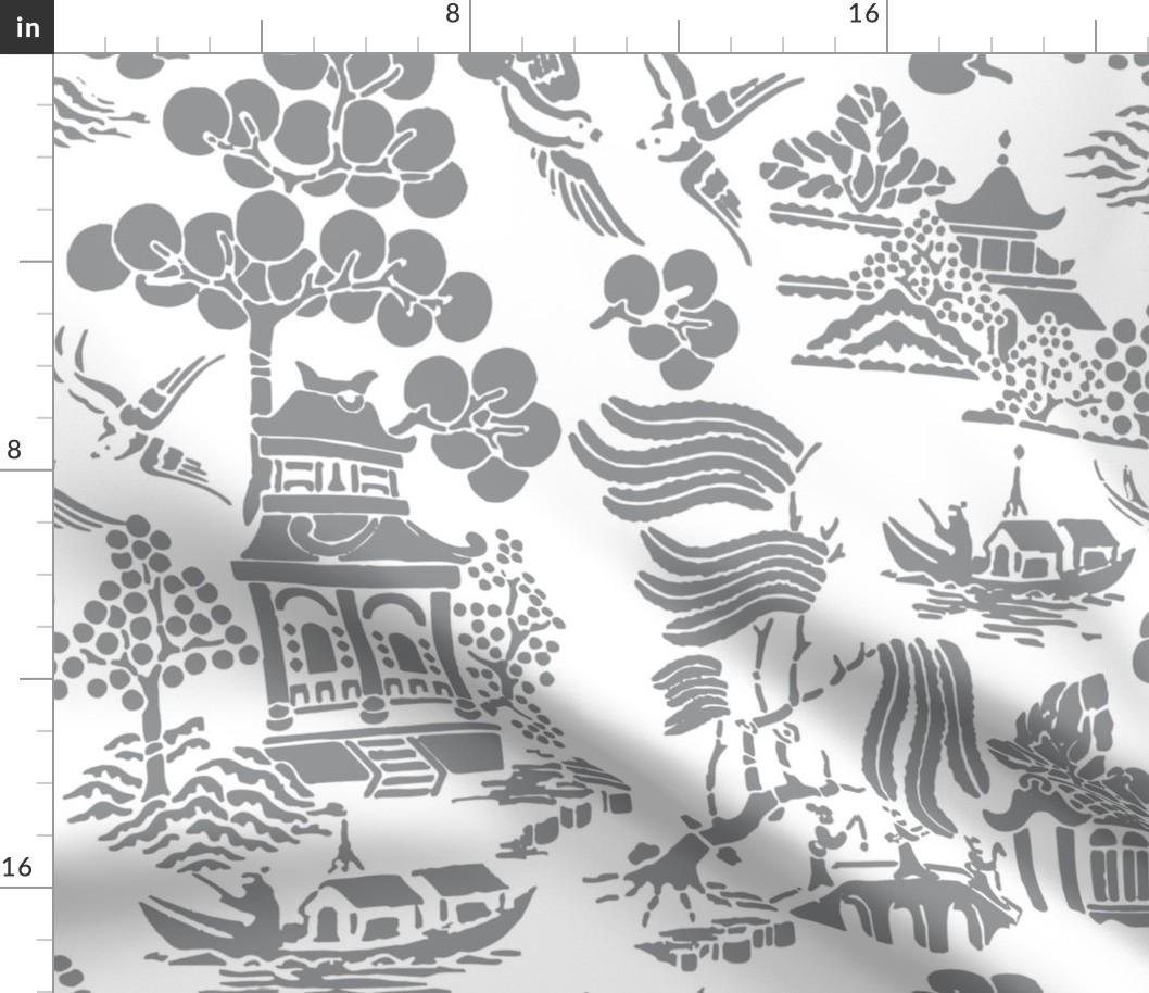 Chinoiserie Villages gray white