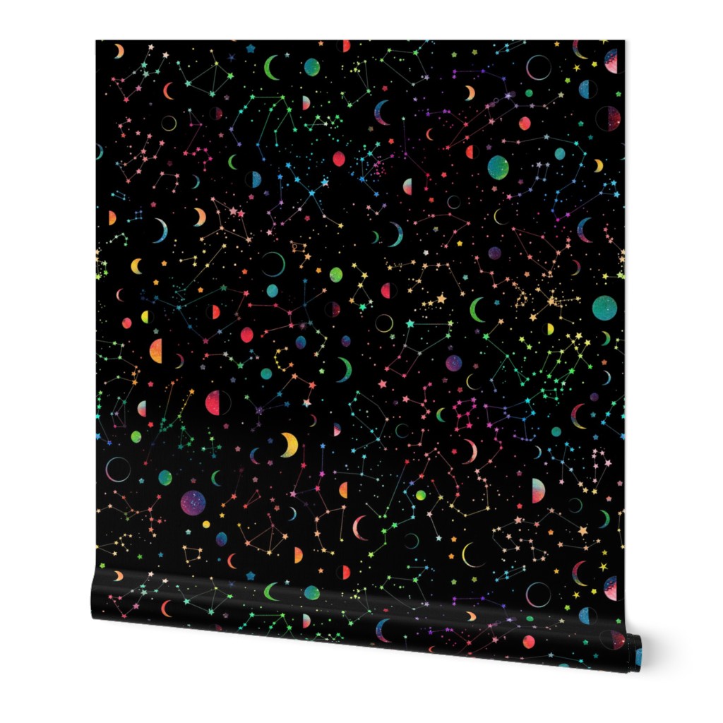 Rainbow Constellations and Moons - black background