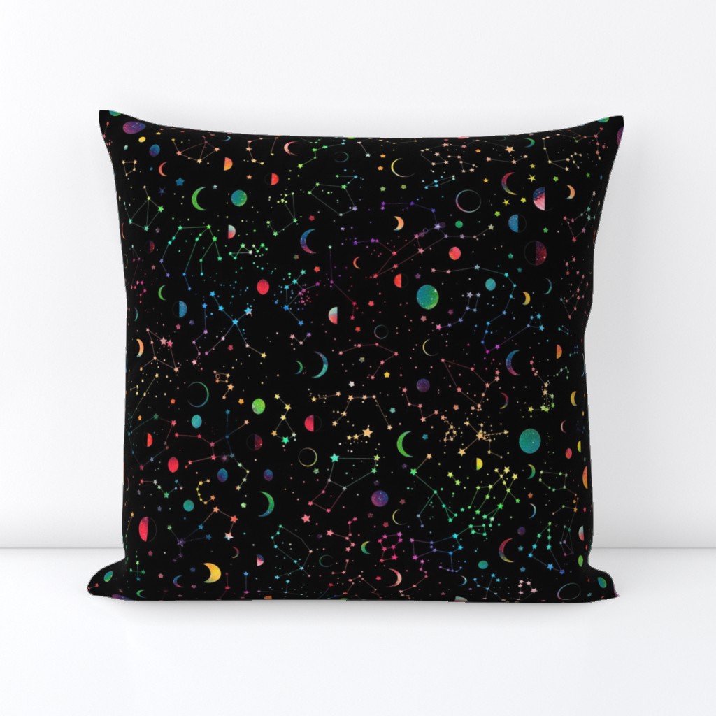 Rainbow Constellations and Moons - black background