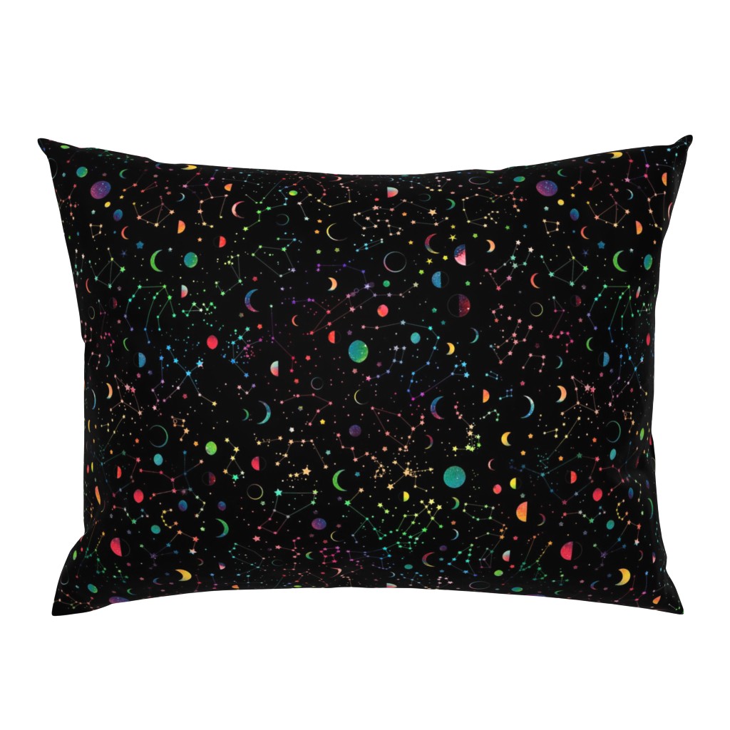 Rainbow Constellations and Moons - black background