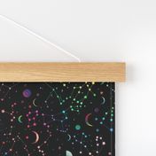 Rainbow Constellations and Moons - black background