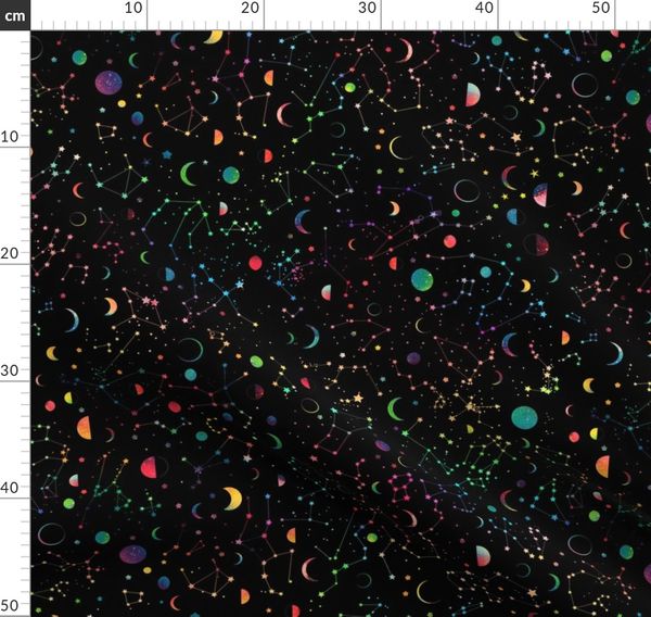 Rainbow Constellations and Moons - black - Spoonflower
