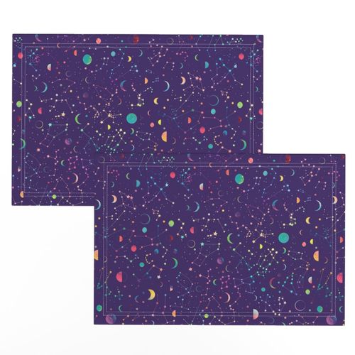 Rainbow constellations and moons - purple background