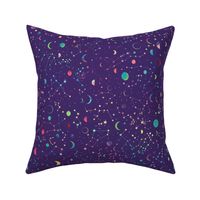 Rainbow constellations and moons - purple background