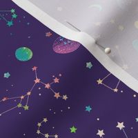 Rainbow constellations and moons - purple background