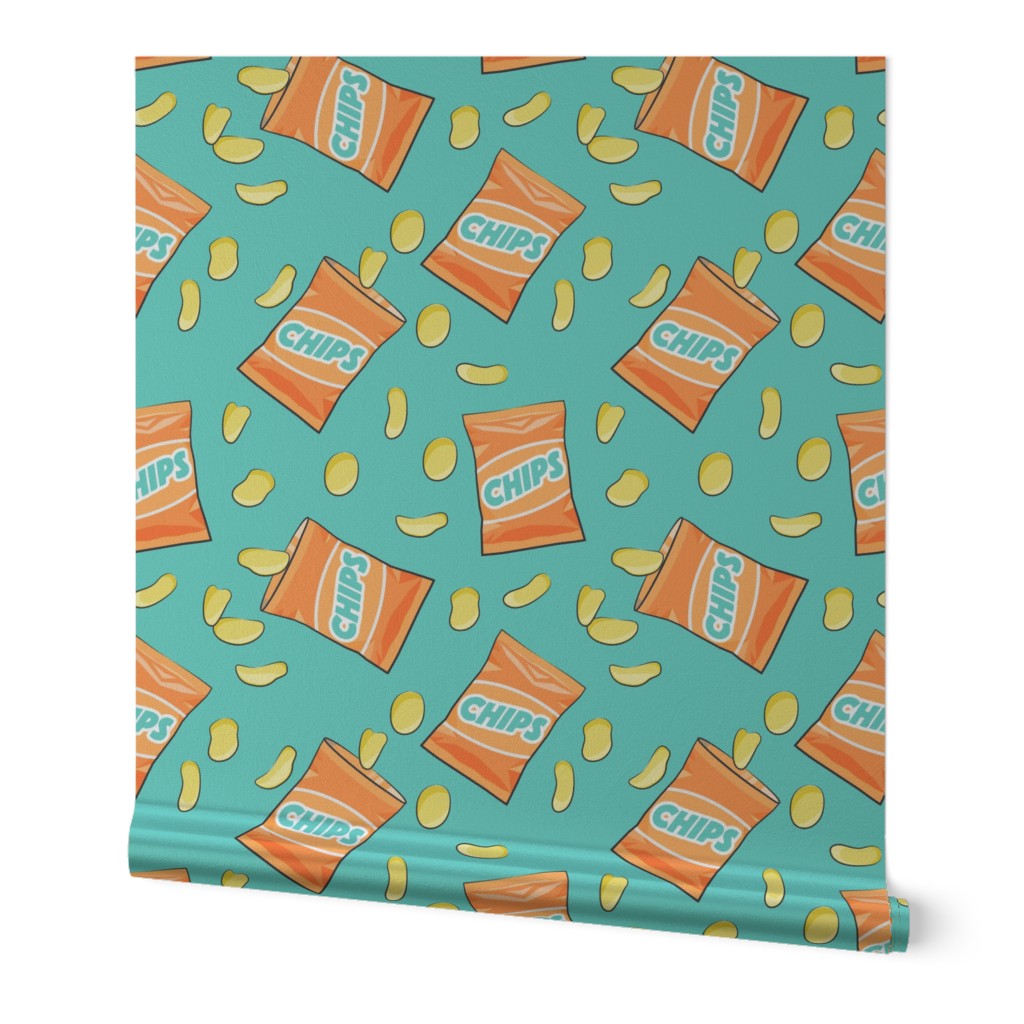 bag of chips - orange on teal