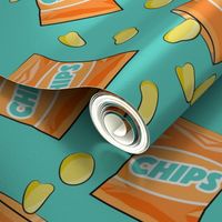 bag of chips - orange on teal