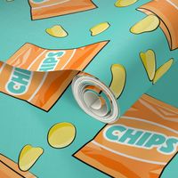 bag of chips - orange on teal