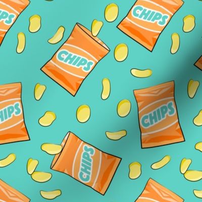 bag of chips - orange on teal