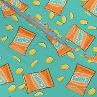 bag of chips - orange on teal