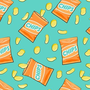 bag of chips - orange on teal