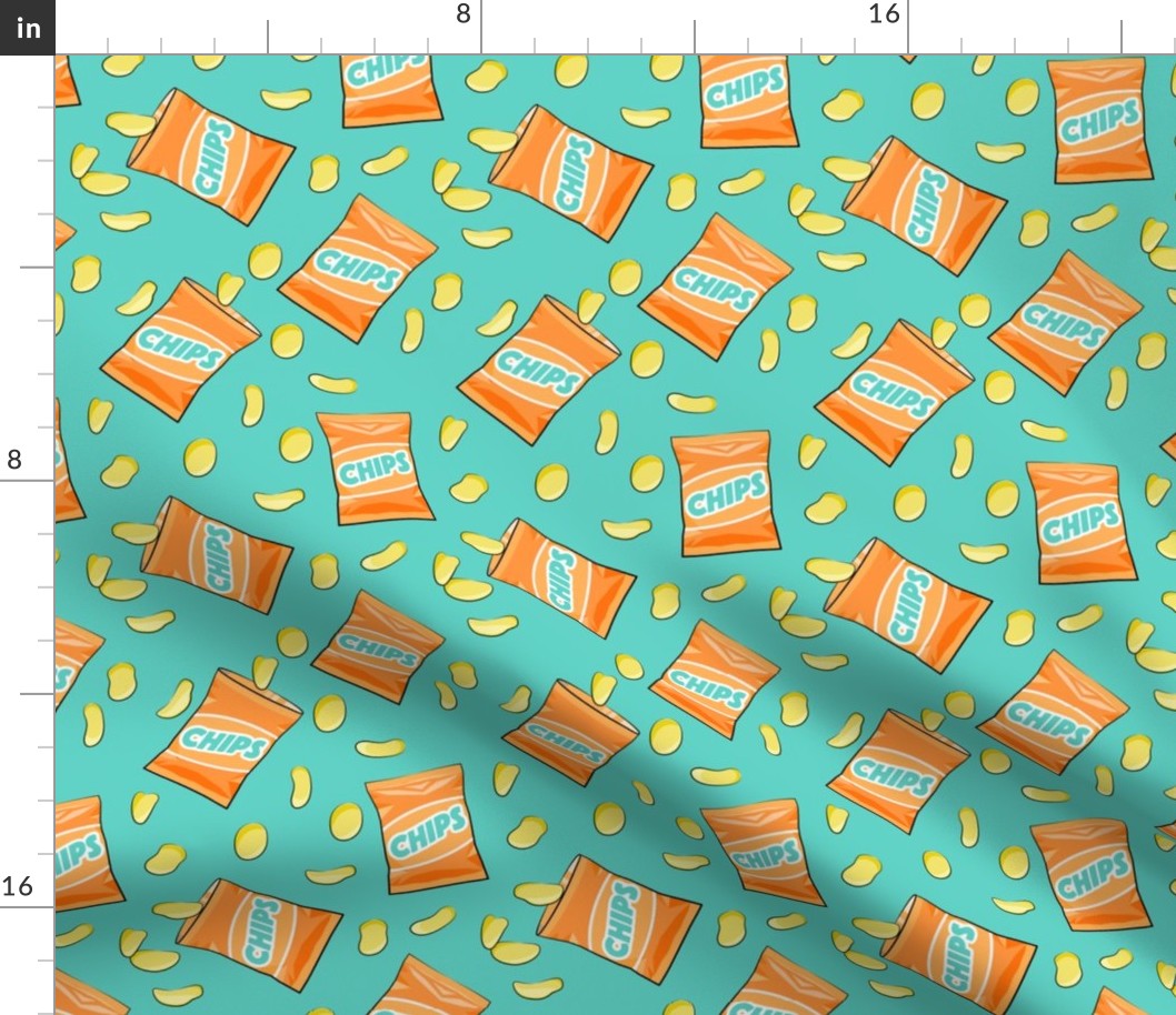 bag of chips - orange on teal