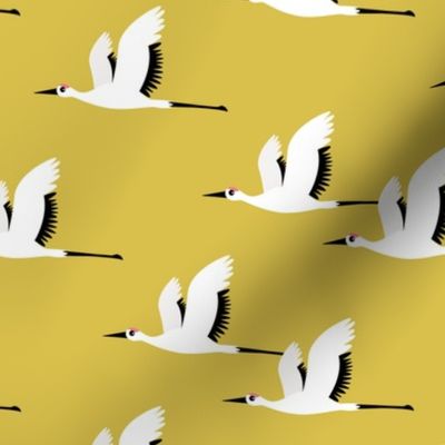 Summer is coming and so are the birds sweet Scandinavian minimal style crane bird flock mustard yellow gender neutral