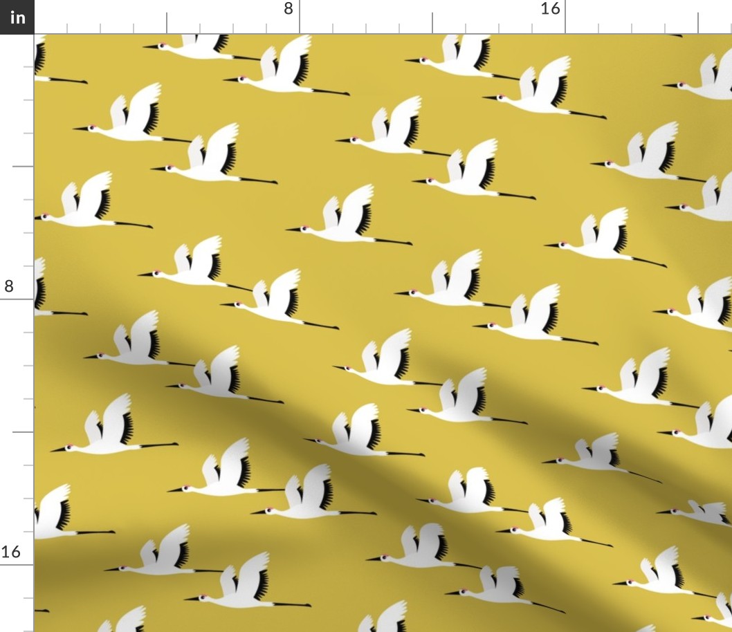 Summer is coming and so are the birds sweet Scandinavian minimal style crane bird flock mustard yellow gender neutral