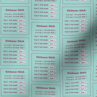 Kitchener stitch grafting cheat sheet-red on bluegreen