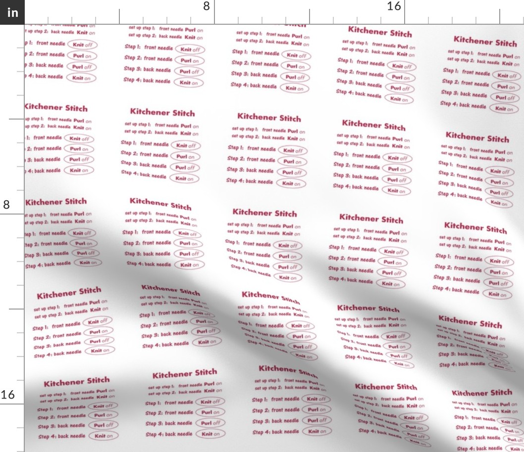 Kitchener stitch grafting cheat sheet-red on white 4"x4"