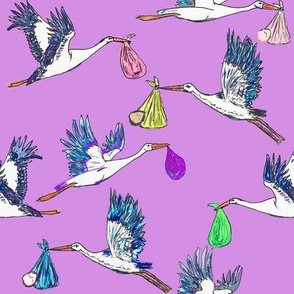 Special Delivery; Storks & Babies - Purple