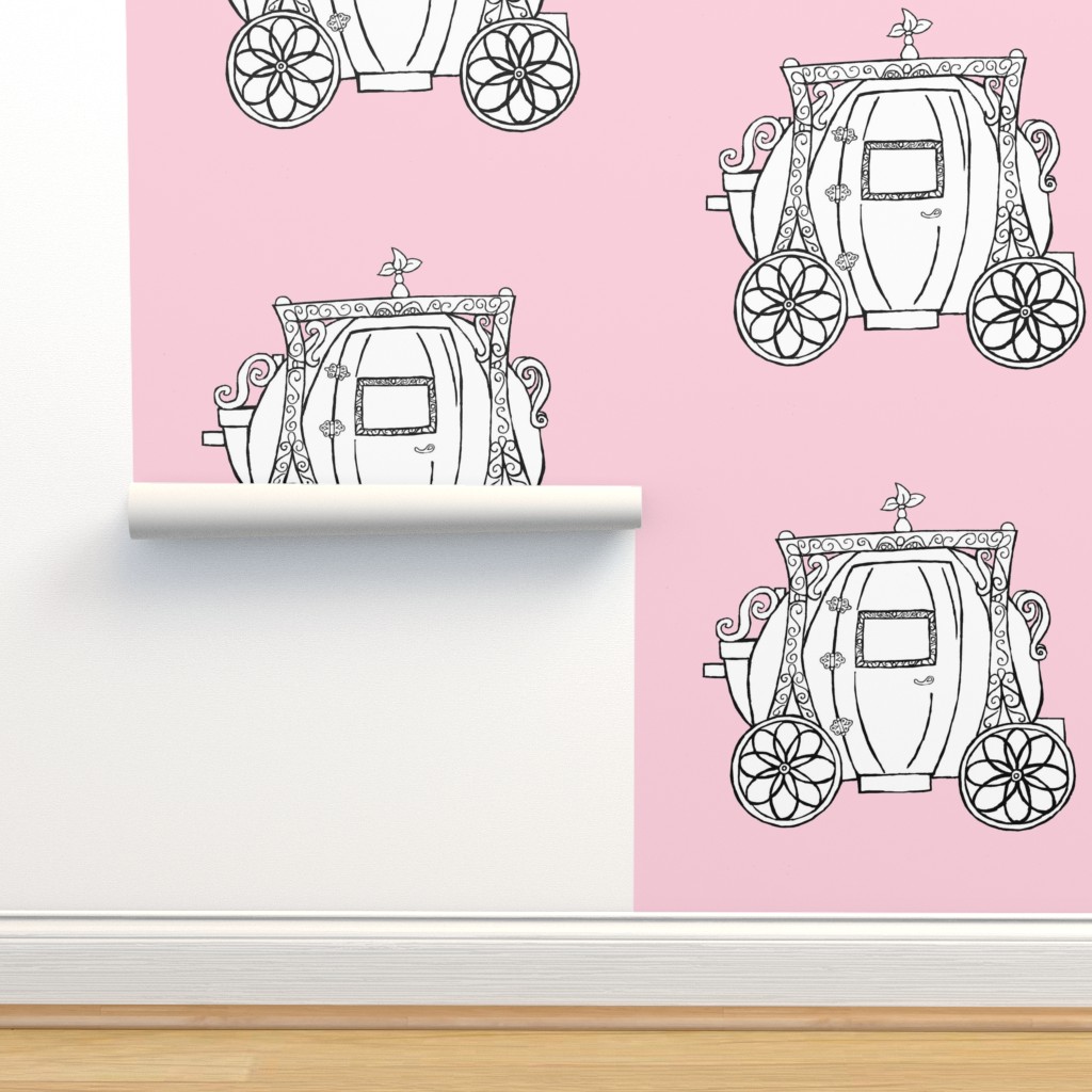Cinderella's Coach Variation- Pink Wallpaper | Spoonflower