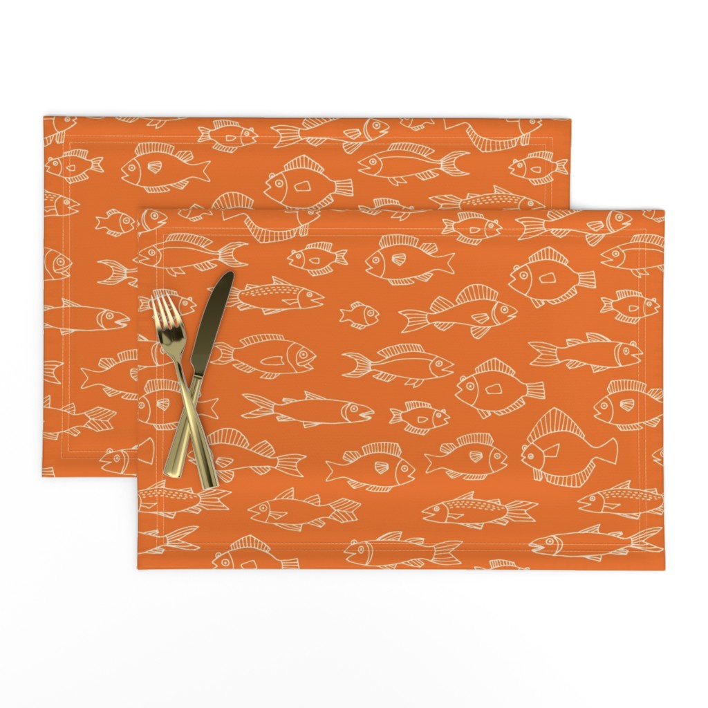 Chalkboard fish - white on tangerine