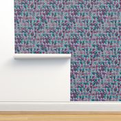 Succulents - purple, plum and teal on sea grey