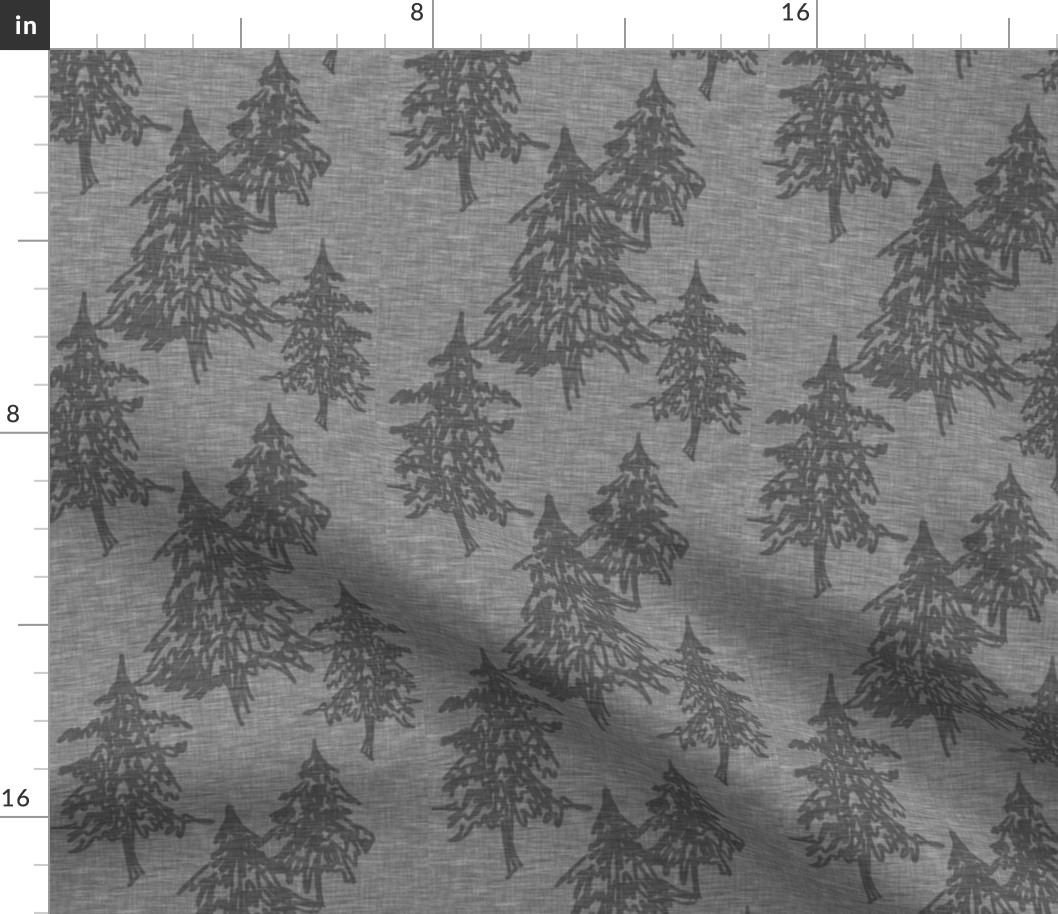 Evergreen Trees on Linen - steel