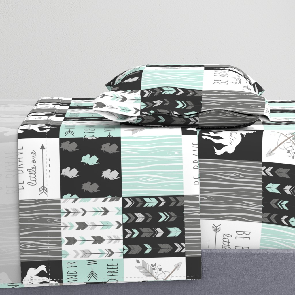 Horse Patchwork - Be Brave - Aqua, Black, Grey, White