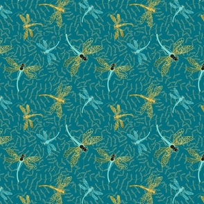 Guilded Dragonflies on Teal