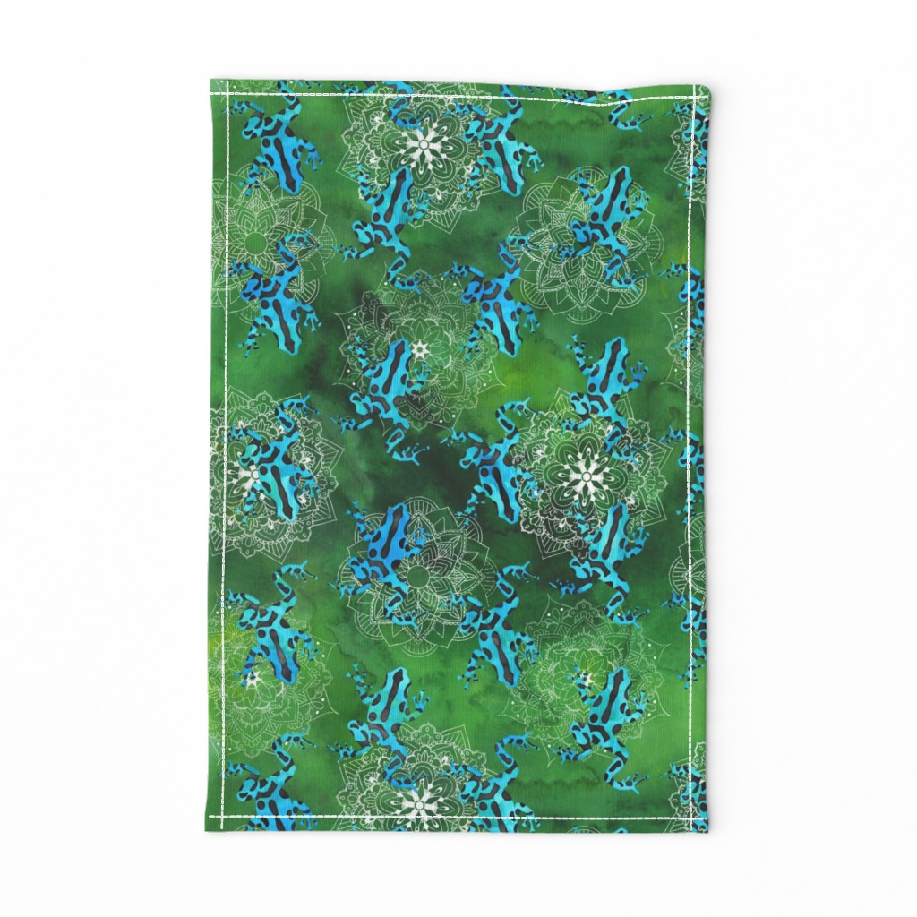 Watercolor Poison Dart Frogs Mandalas ~ Green Blue