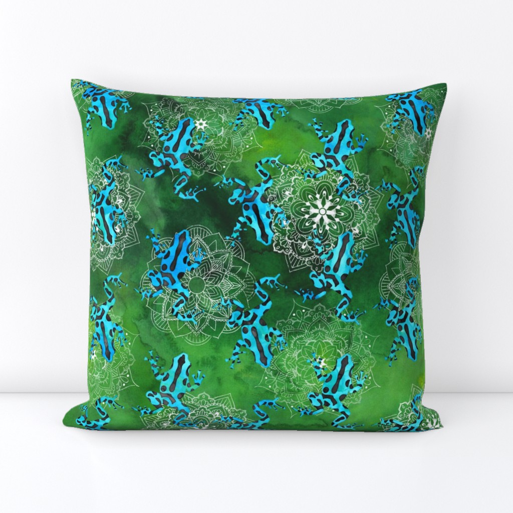 Watercolor Poison Dart Frogs Mandalas ~ Green Blue