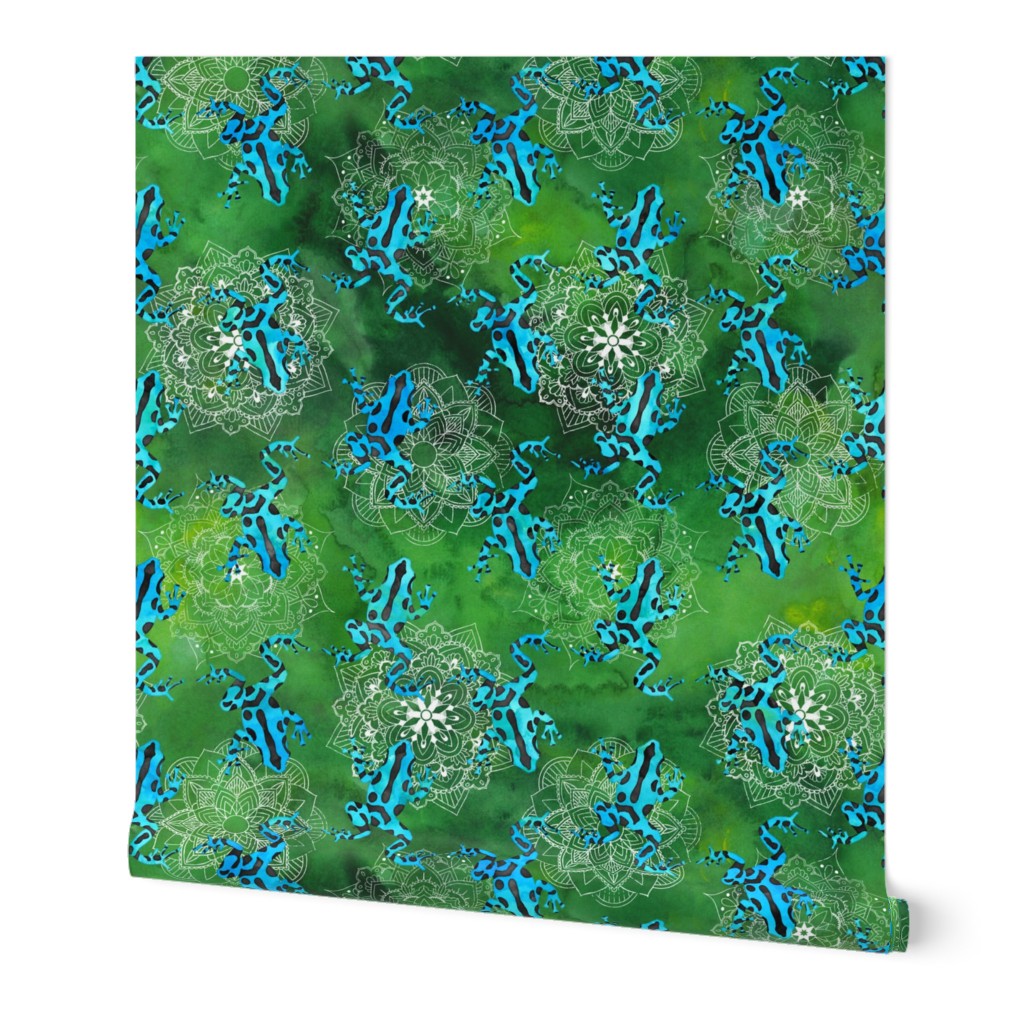 Watercolor Poison Dart Frogs Mandalas ~ Green Blue