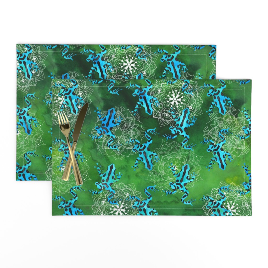 Watercolor Poison Dart Frogs Mandalas ~ Green Blue