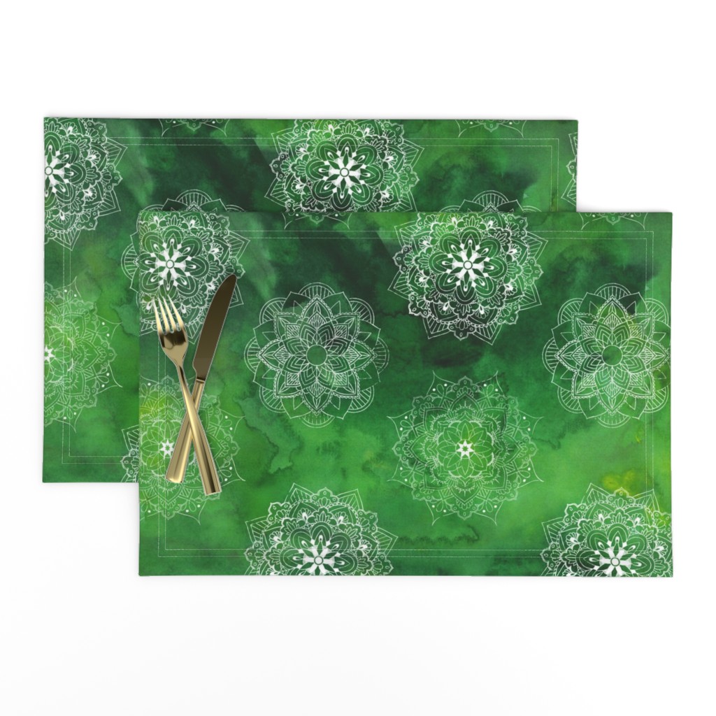 Mandalas on Green Watercolor 