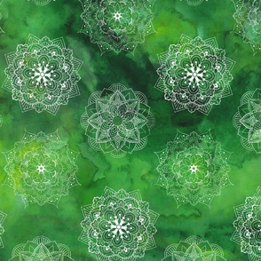 Mandalas on Green Watercolor 