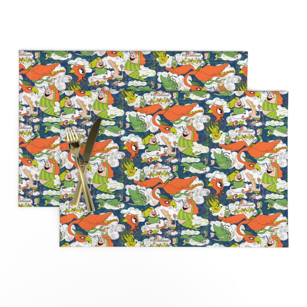 animals creatures by air with kids, large scale, orange green lime chartreuse teal blue white