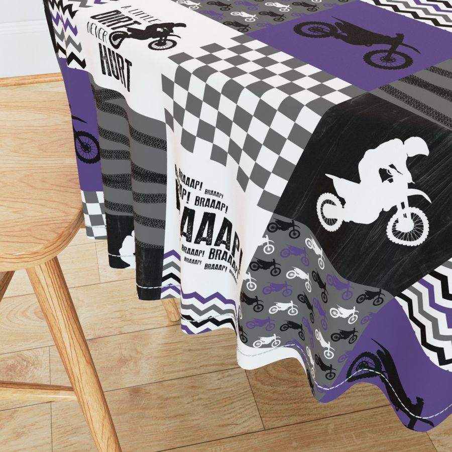 Motocross//A little Dirt Never Hurt - Purple - Wholecloth Cheater Quilt 