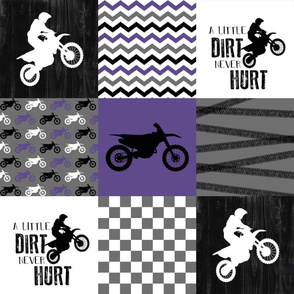Motocross//A little Dirt Never Hurt - Purple - Wholecloth Cheater Quilt 