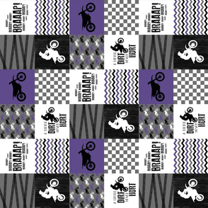 3 inch Motocross//A little Dirt Never Hurt Purple - Wholecloth Cheater Quilt - Rotated