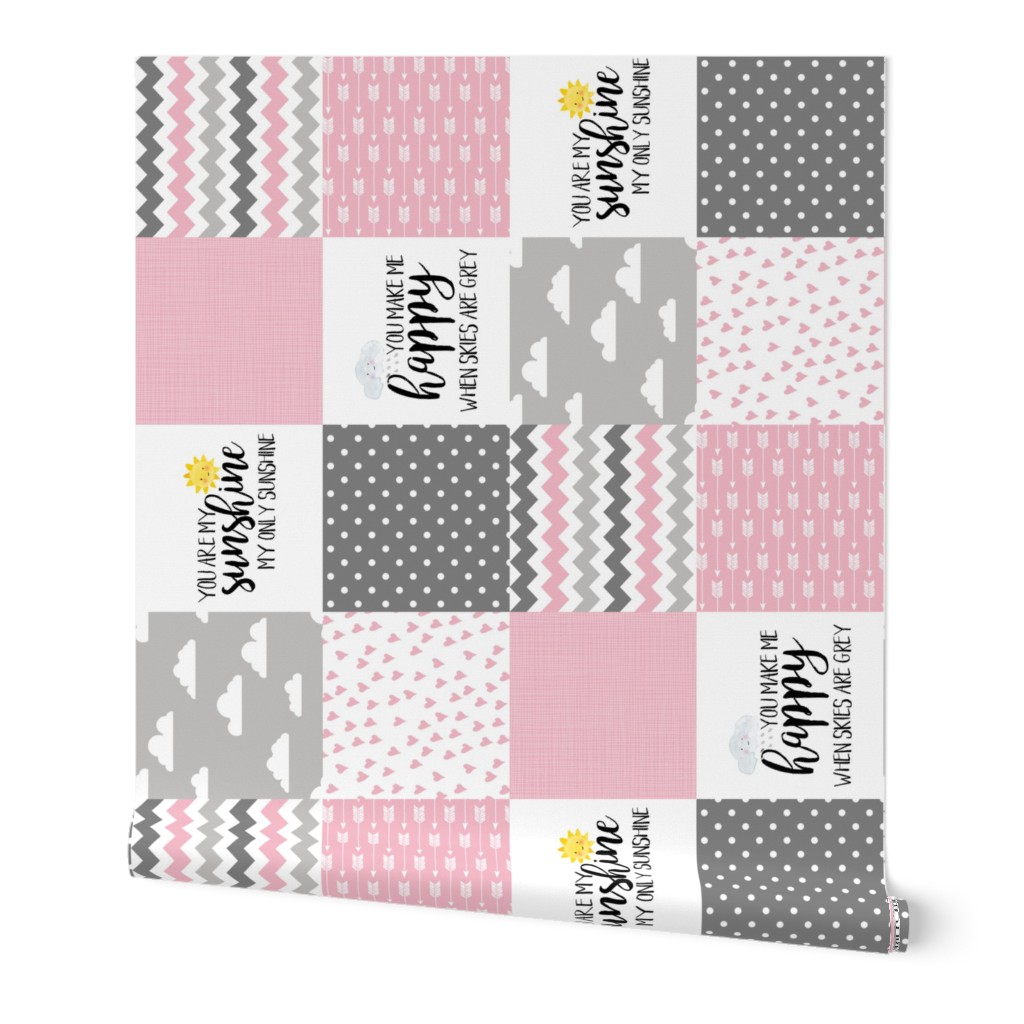 You are my sunshine pink - Wholecloth Cheater Quilt - Rotated