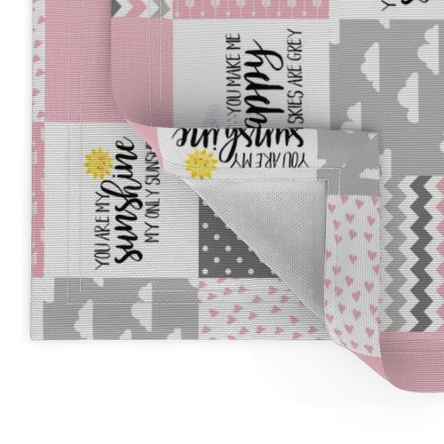 3 inch you are my sunshine pink - wholecloth cheater quilt - rotated