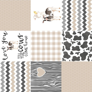 Farm//Love you till the cows come home beige - wholecloth cheater quilt - rotated