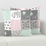 Love you to the mountains & back - Pink/Mint - Wholecloth Cheater Quilt - Rotated