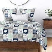 Love you to the mountains & back - Navy/Mint - Wholecloth Cheater Quilt 