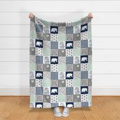 Love you to the mountains & back - Navy/Mint - Wholecloth Cheater Quilt 