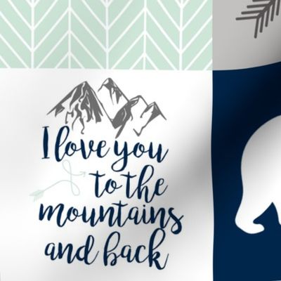 Love you to the mountains & back - Navy/Mint - Wholecloth Cheater Quilt 