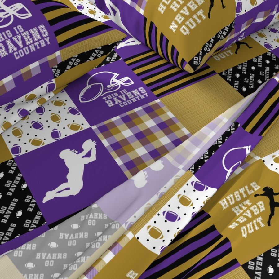 Football//Hustle Hit Never Quit Ravens - Wholecloth Cheater Quilt