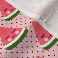 happy watermelon - pink on black polka dots